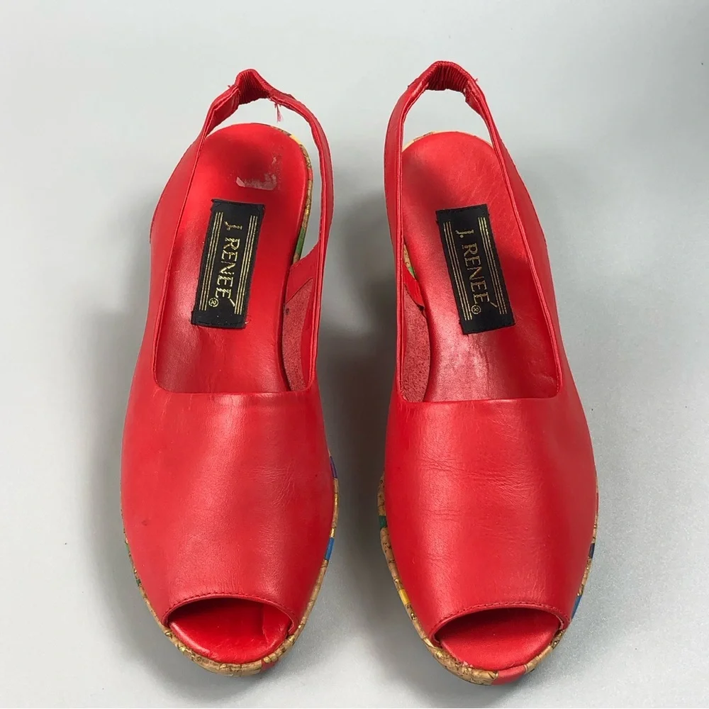 J. Renee Women’s Leather Peep Toe Wedge Slingback Size 6.5M